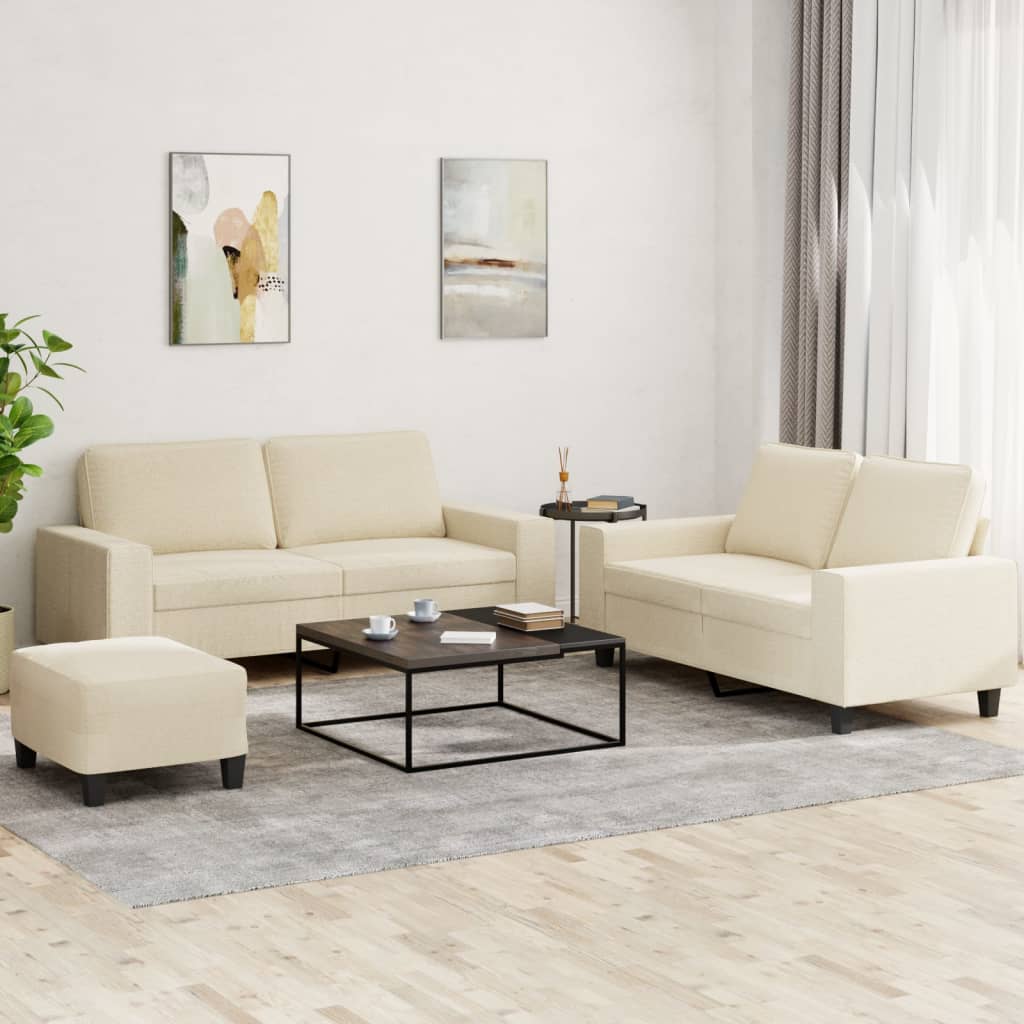 Set di Divani 3 pz Crema in Tessuto