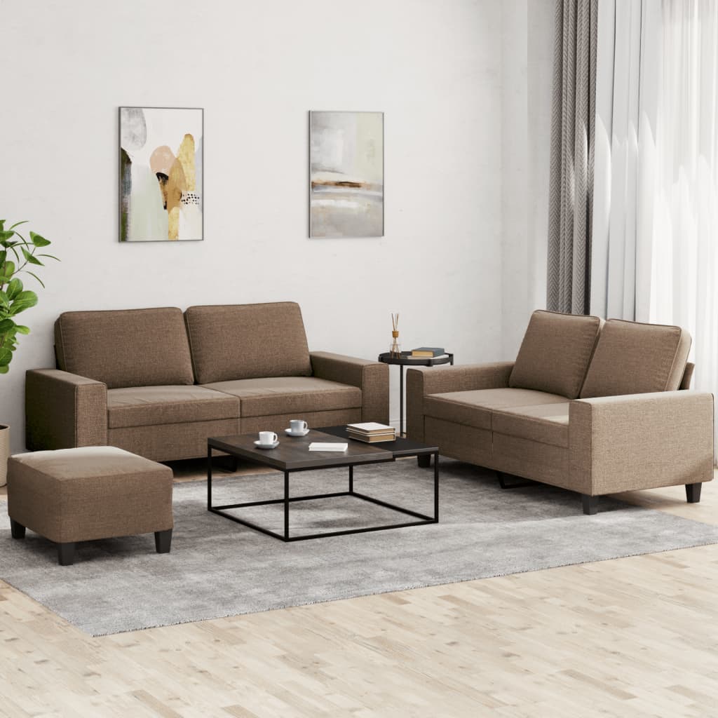 Set di Divani 3 pz Marrone in Tessuto