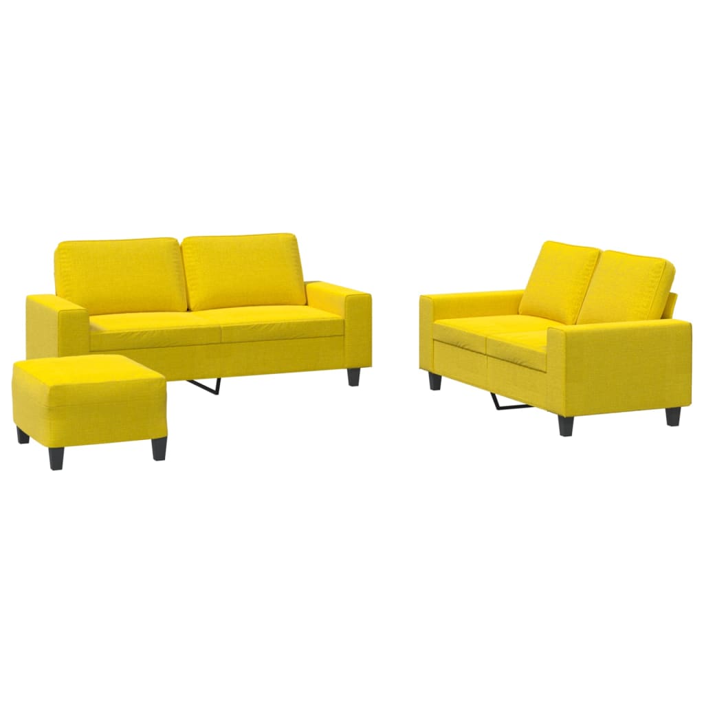 Set di Divani 3 pz Giallo Chiaro in Tessuto