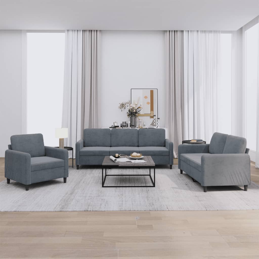 Set di Divani 3 pz Grigio Scuro in Velluto