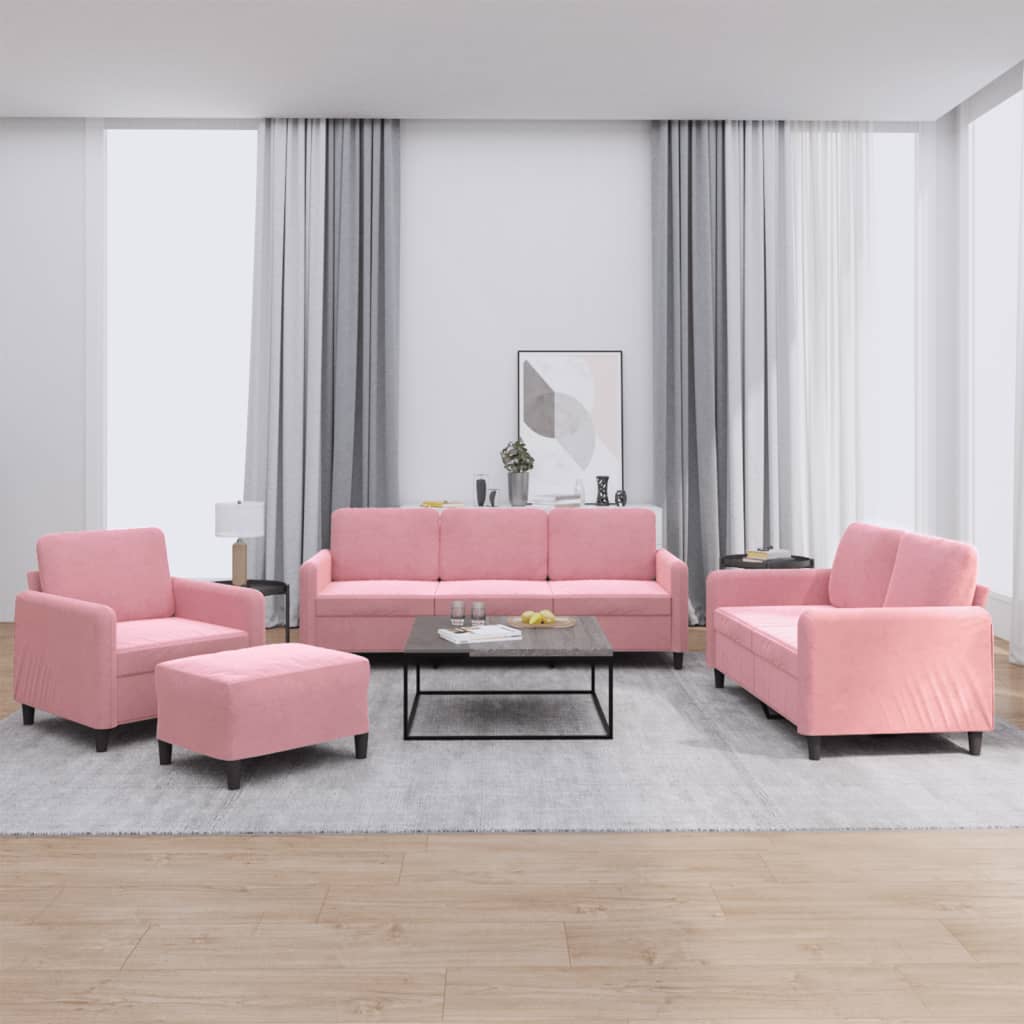 Set di Divani 4 pz Rosa in Velluto