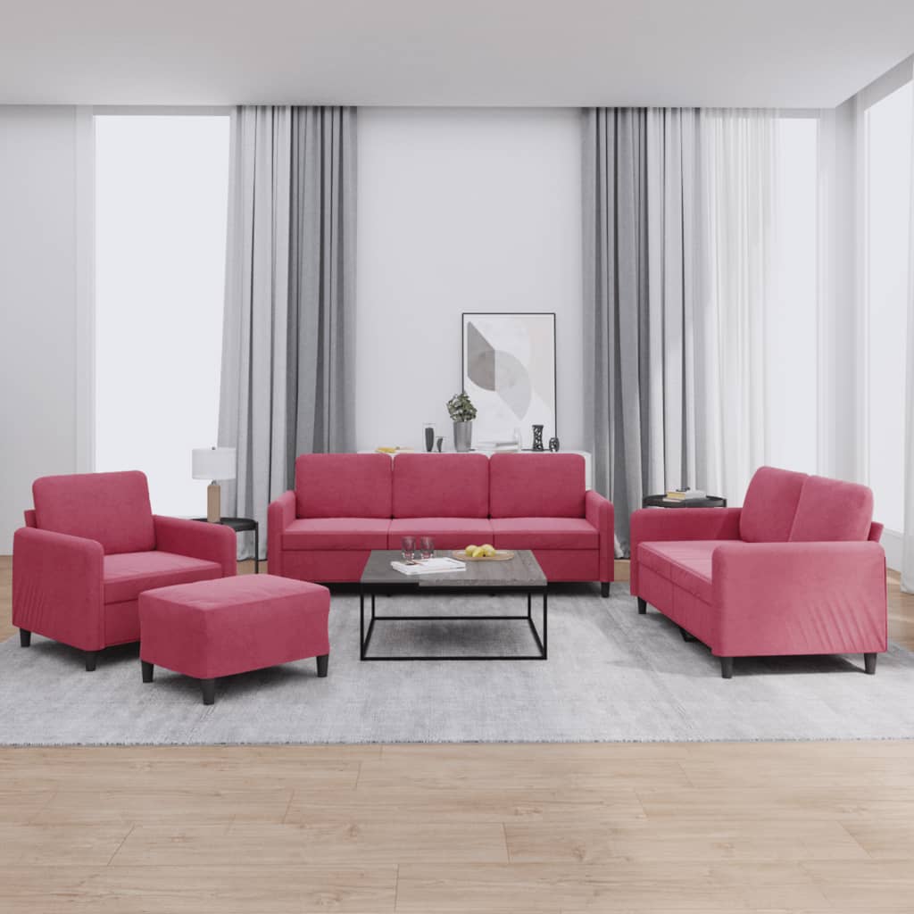 Set di Divani 4 pz Rosso Vino in Velluto