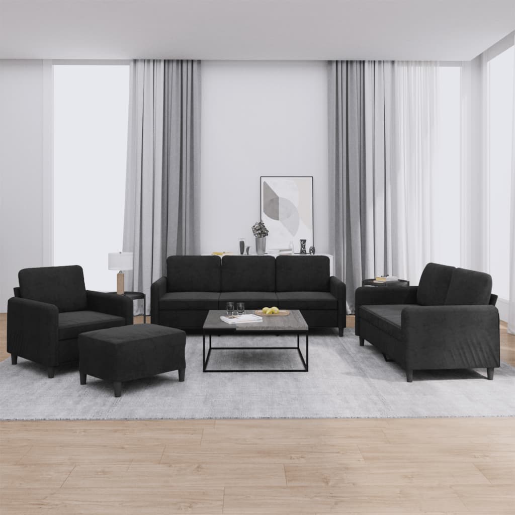 Set di Divani 4 pz Nero in Velluto