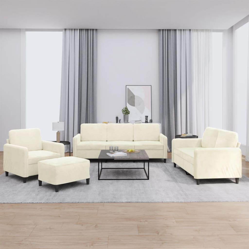 Set di Divani 4 pz Crema in Velluto