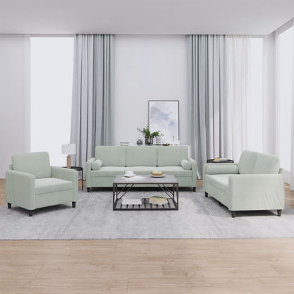 Set di Divani 3 pz con Cuscini Grigio Chiaro in Velluto