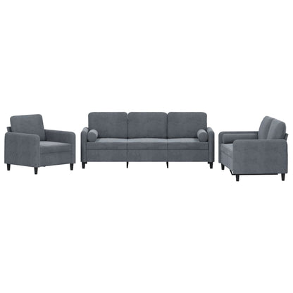 Set di Divani 3 pz con Cuscini Grigio Scuro in Velluto