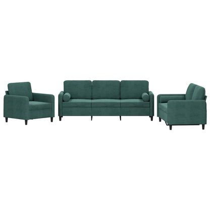 Set di Divani 3 pz con Cuscini Verde scuro in Velluto