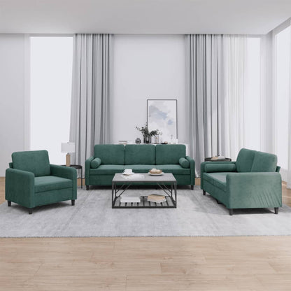 Set di Divani 3 pz con Cuscini Verde scuro in Velluto