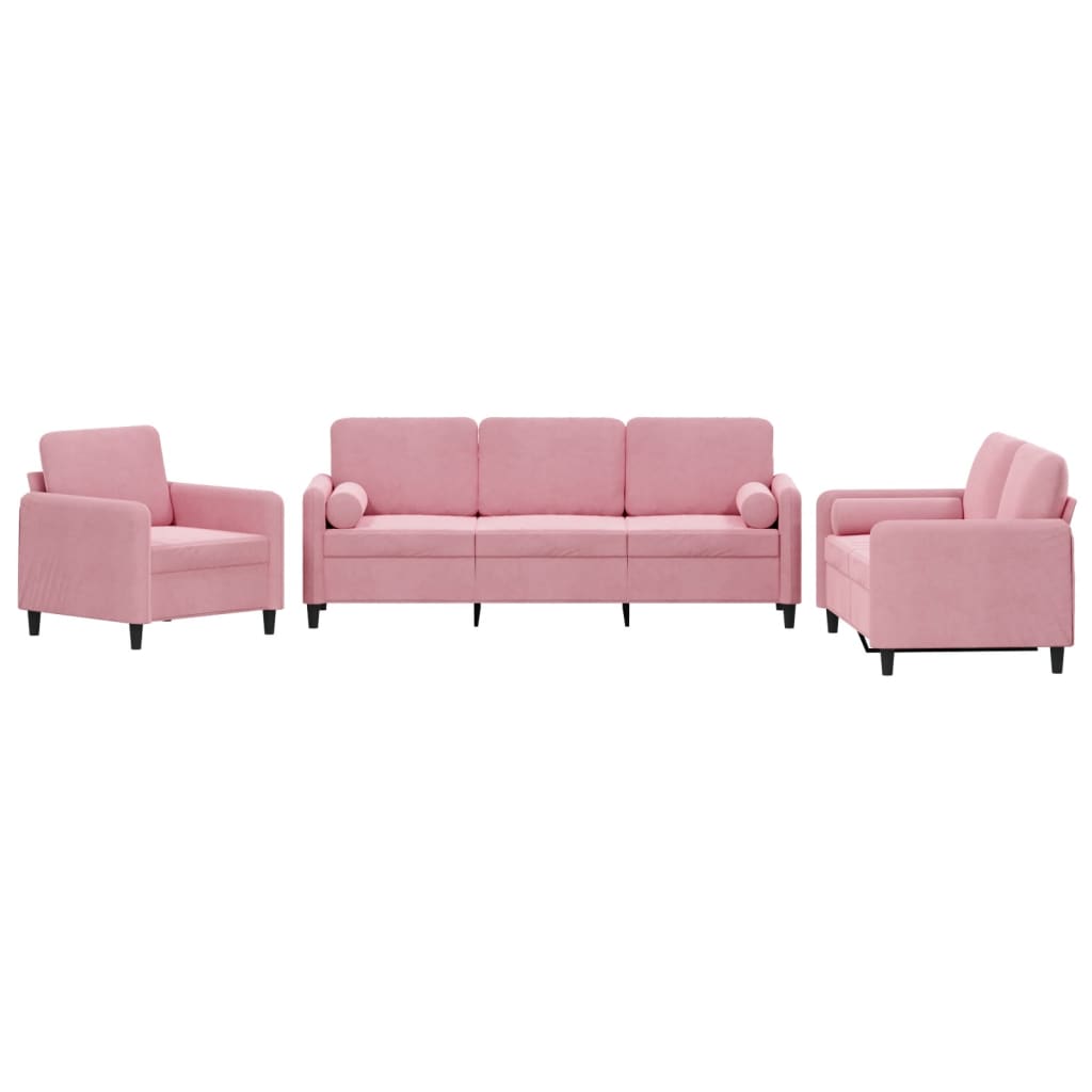 Set di Divani 3 pz con Cuscini rosa in Velluto