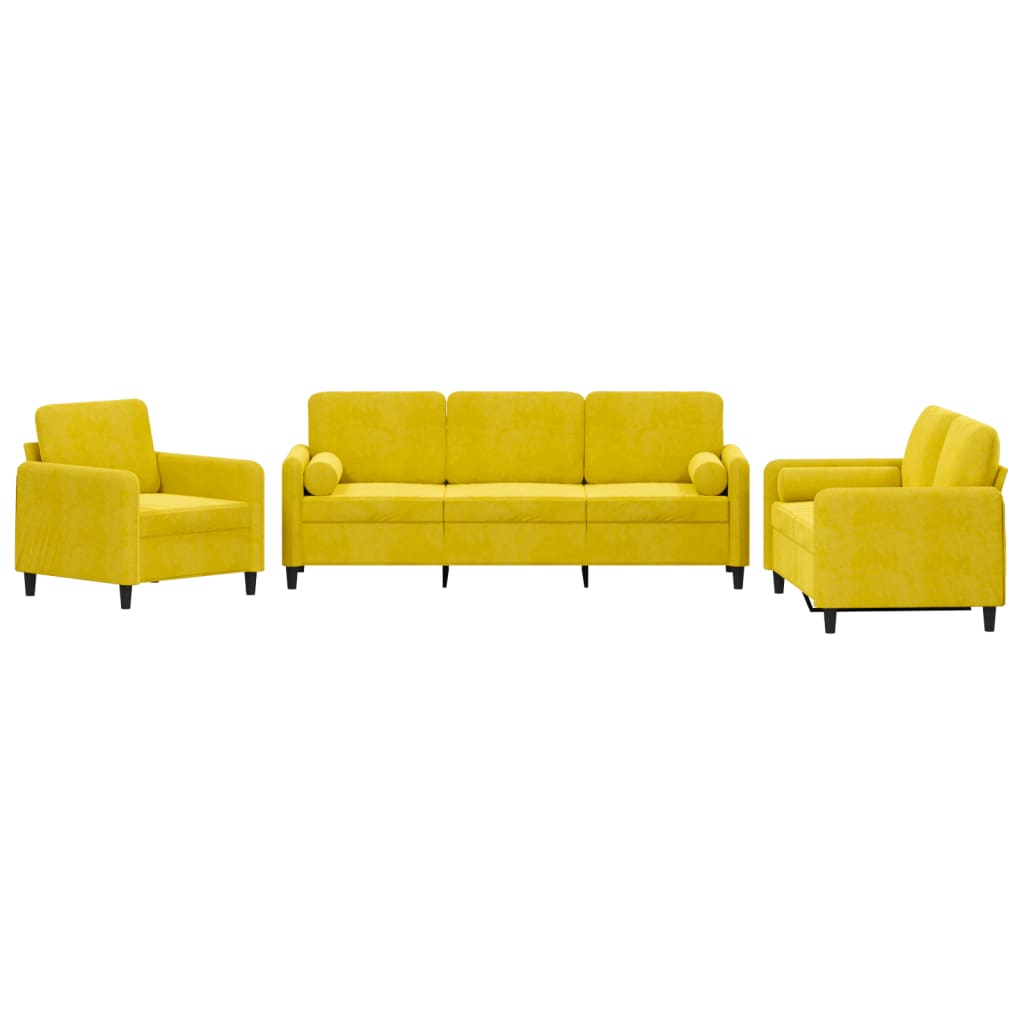 Set di Divani 3 pz con Cuscini giallo in Velluto