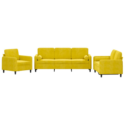 Set di Divani 3 pz con Cuscini giallo in Velluto