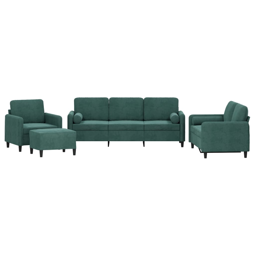 Set di Divani 4 pz con Cuscini Verde scuro in Velluto
