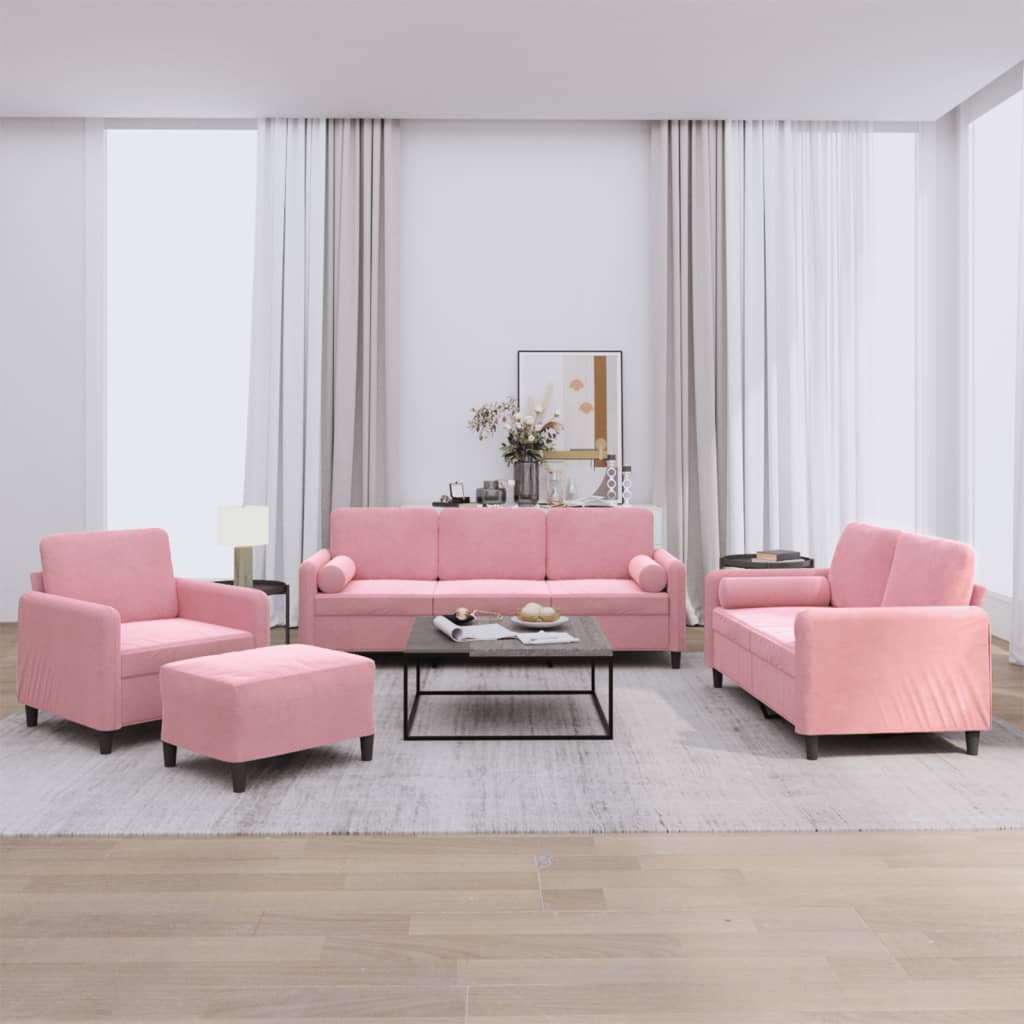 Set di Divani 4 pz con Cuscini rosa in Velluto