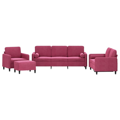 Set di Divani 4 pz con Cuscini Rosso Vino in Velluto
