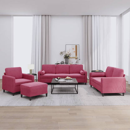 Set di Divani 4 pz con Cuscini Rosso Vino in Velluto