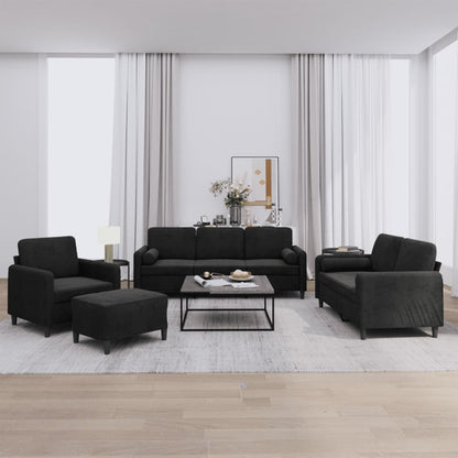 Set di Divani 4 pz con Cuscini Nero in Velluto