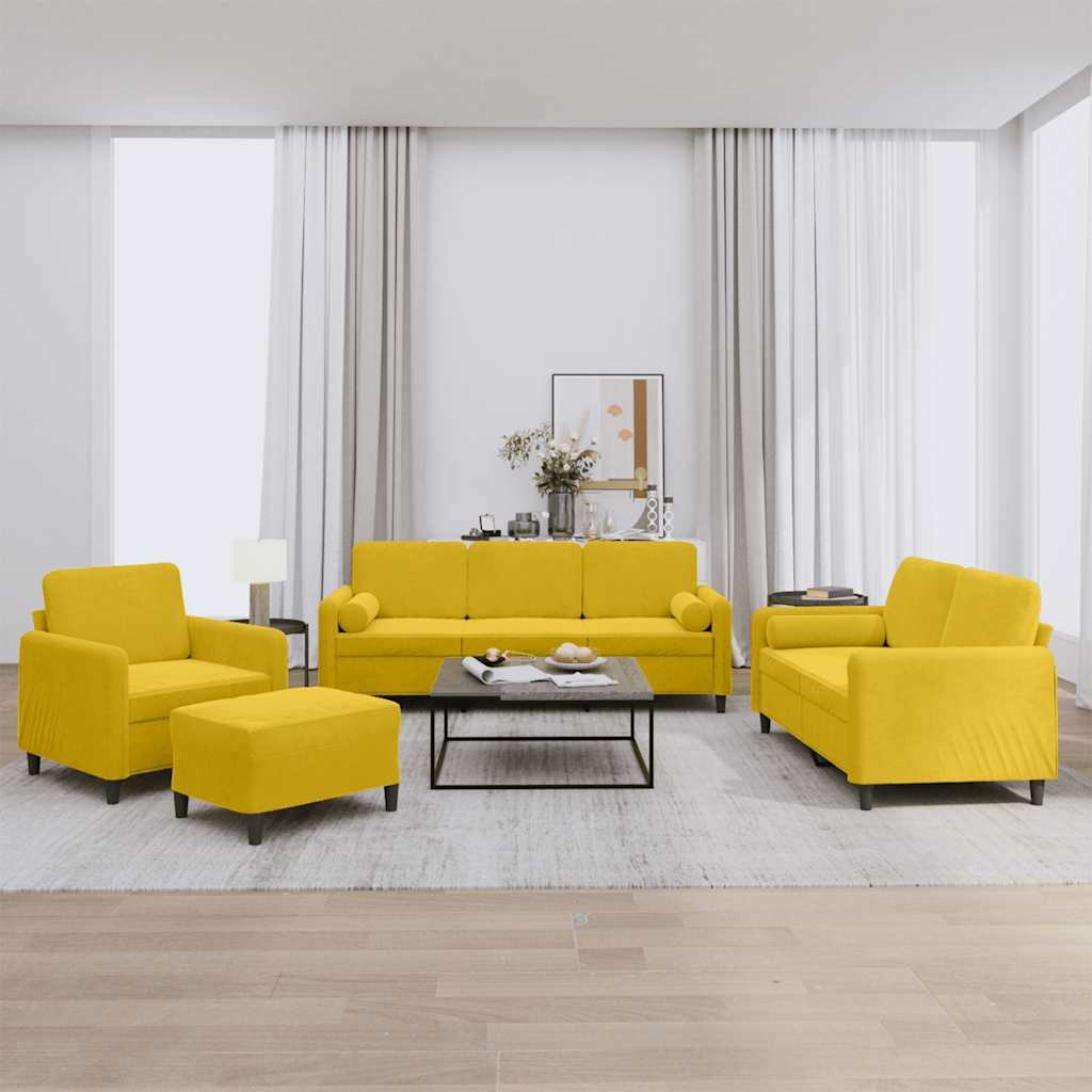 Set di Divani 4 pz con Cuscini giallo in Velluto