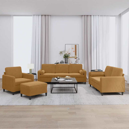 Set di Divani 4 pz con Cuscini Marrone in Velluto