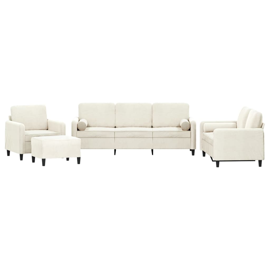 Set di Divani 4 pz con Cuscini Crema in Velluto