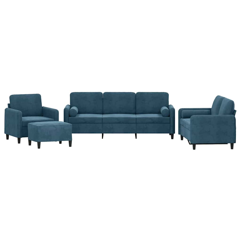 Set di Divani 4 pz con Cuscini Blu in Velluto