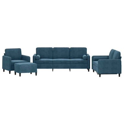 Set di Divani 4 pz con Cuscini Blu in Velluto