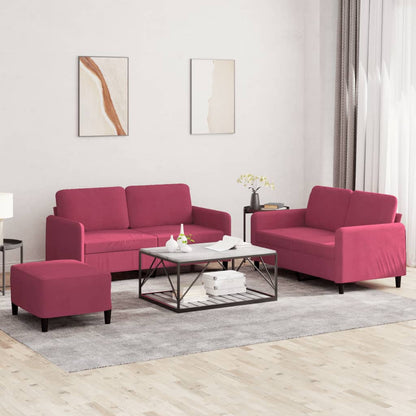 Set di Divani 3 pz Rosso Vino in Velluto