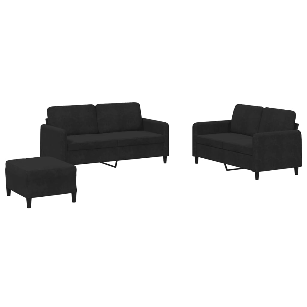 Set di Divani 3 pz Nero in Velluto