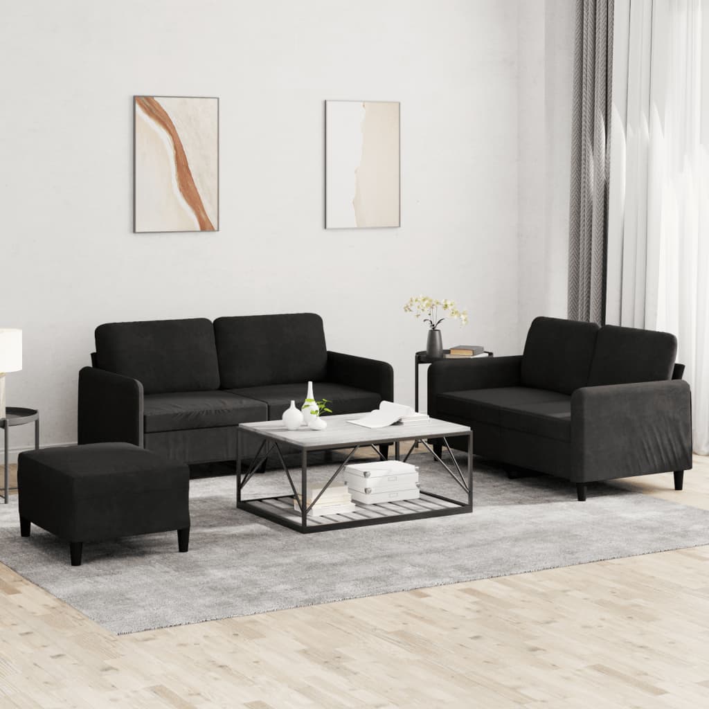 Set di Divani 3 pz Nero in Velluto