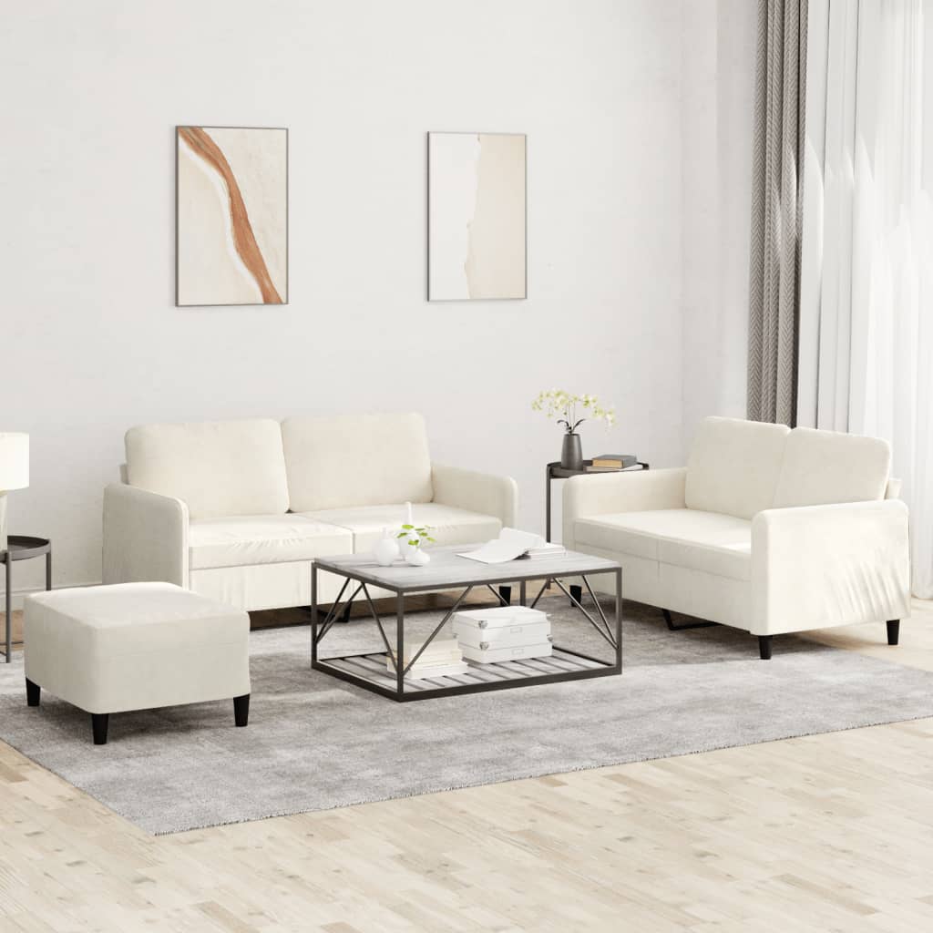 Set di Divani 3 pz Crema in Velluto