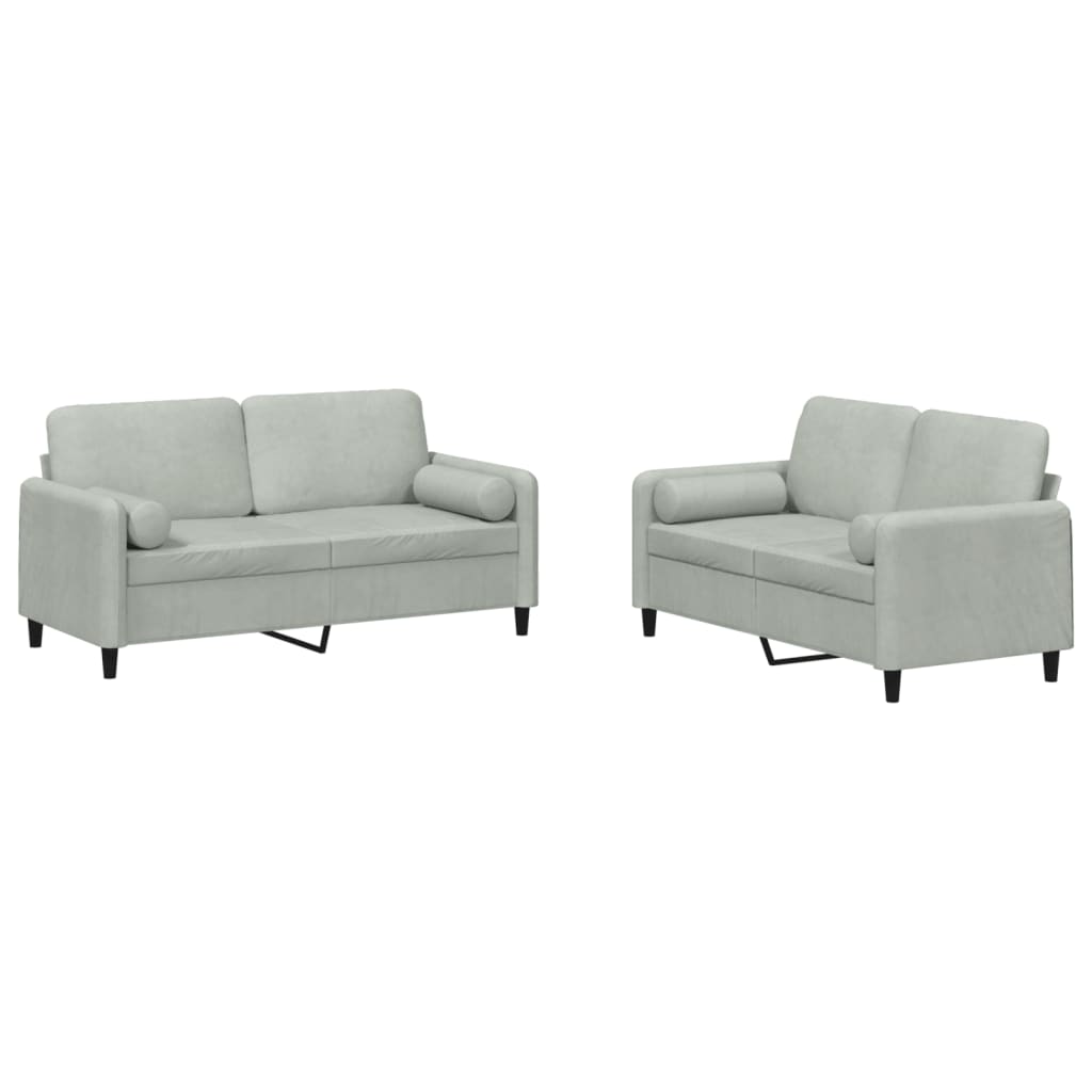 Set di Divani 2 pz con Cuscini Grigio Chiaro in Velluto