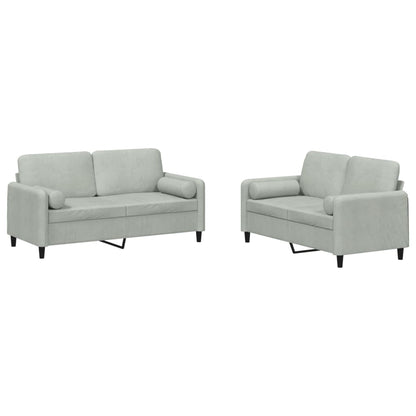 Set di Divani 2 pz con Cuscini Grigio Chiaro in Velluto