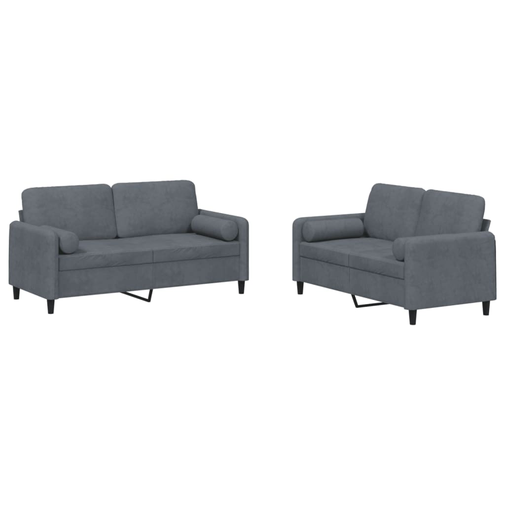 Set di Divani 2 pz con Cuscini Grigio Scuro in Velluto