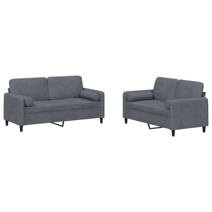 Set di Divani 2 pz con Cuscini Grigio Scuro in Velluto