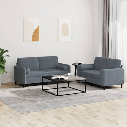 Set di Divani 2 pz con Cuscini Grigio Scuro in Velluto