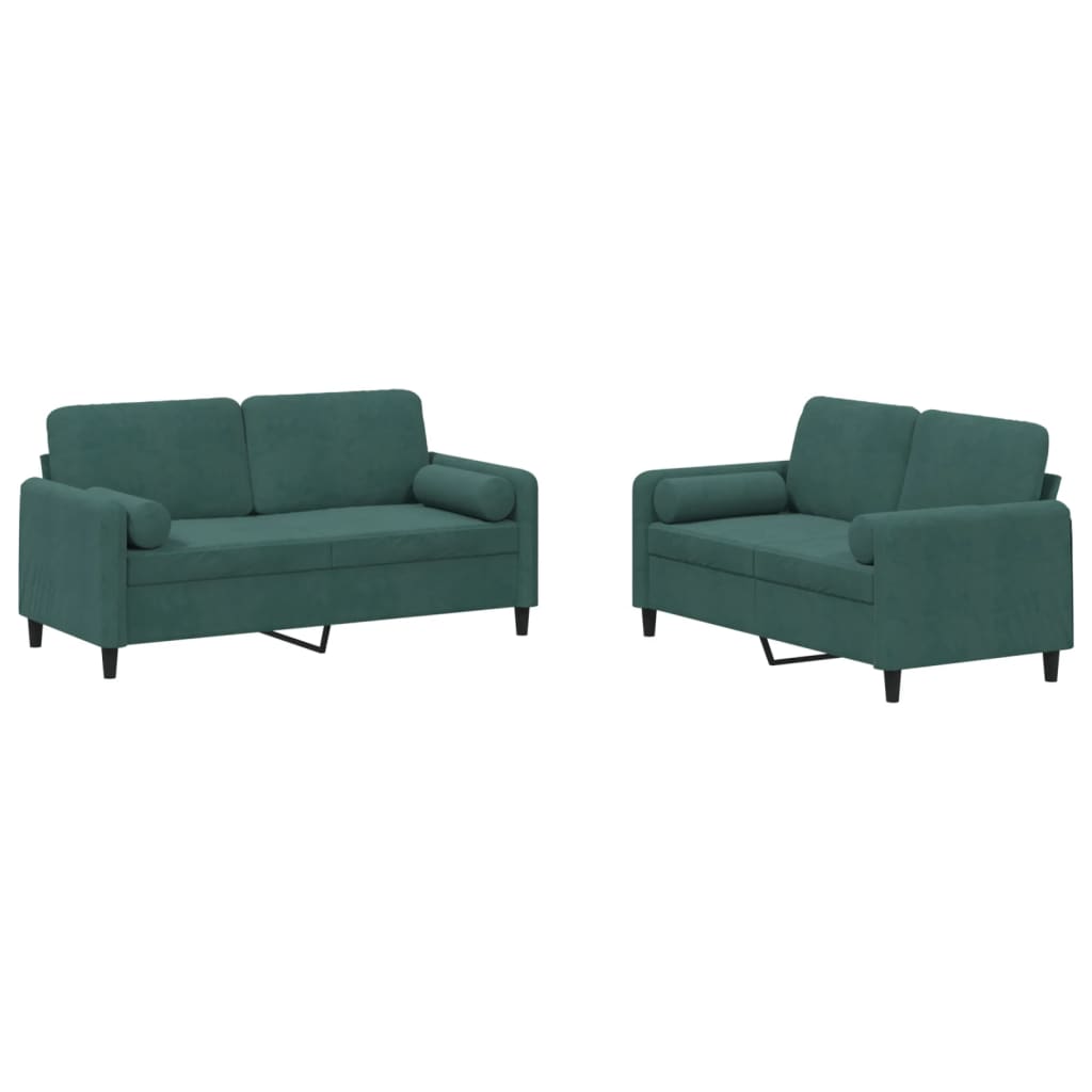Set di Divani 2 pz con Cuscini Verde scuro in Velluto