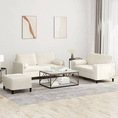 Set di Divani 3 pz con Cuscini Crema in Velluto