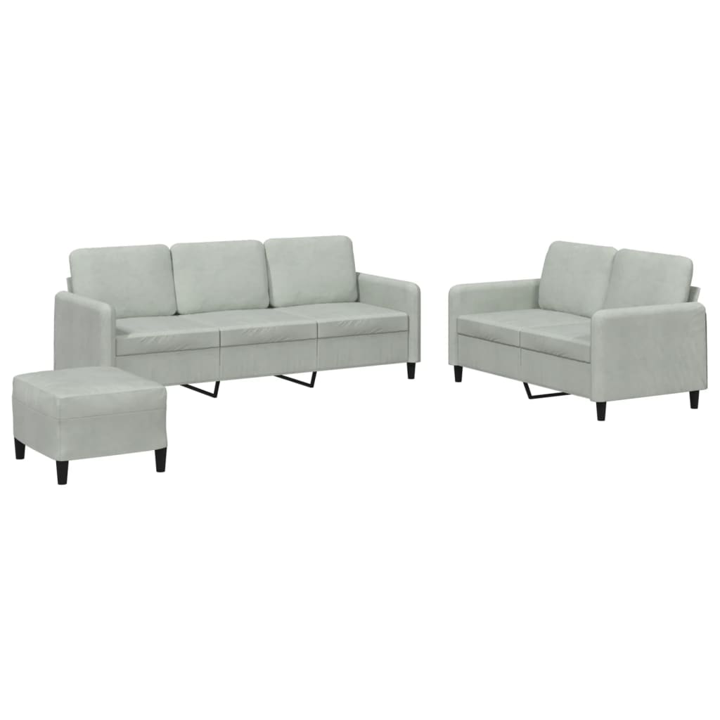 Set di Divani 3 pz Grigio Chiaro in Velluto