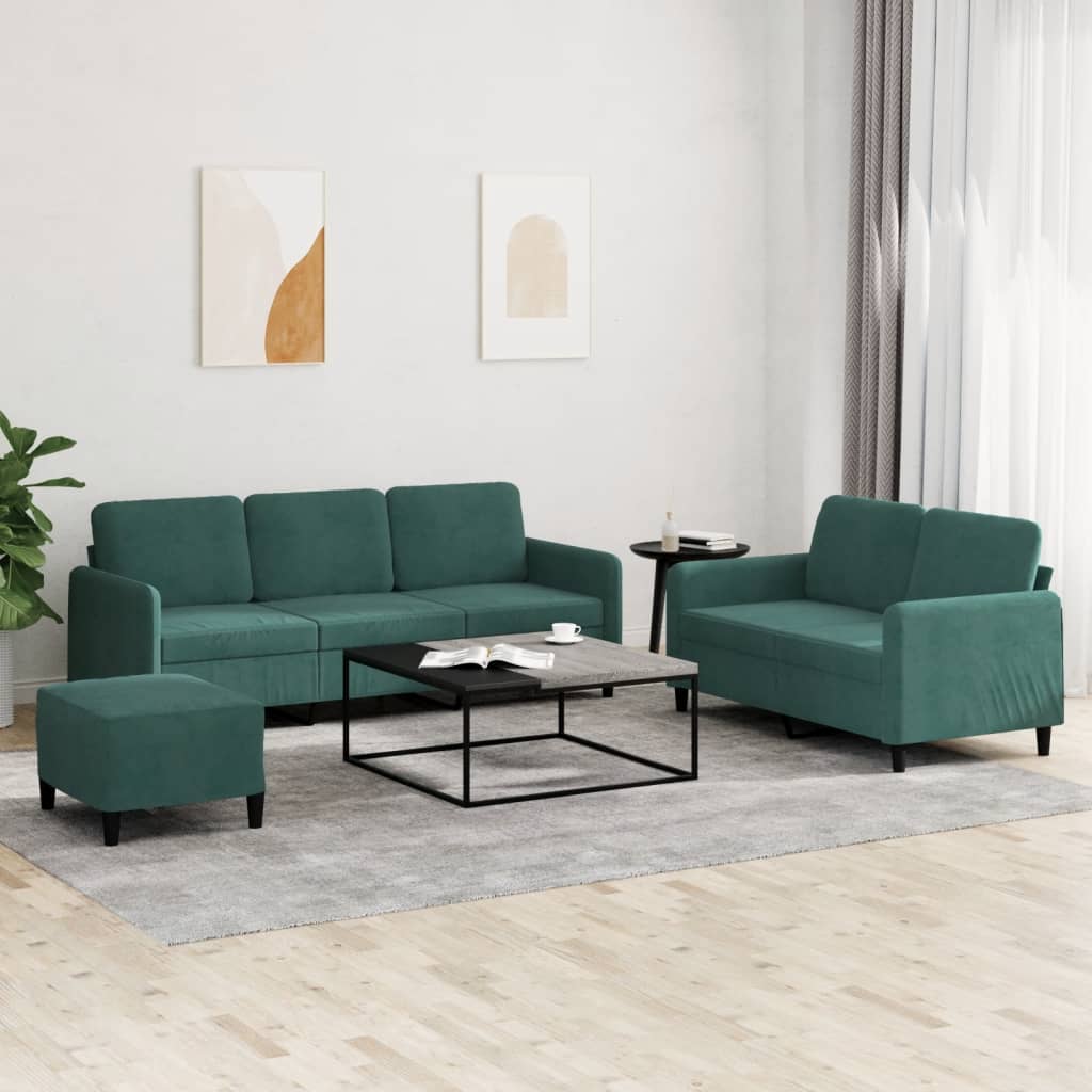 Set di Divani 3 pz Verde Scuro in Velluto