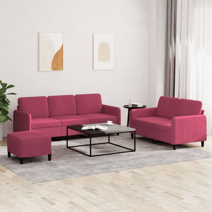 Set di Divani 3 pz Rosso Vino in Velluto
