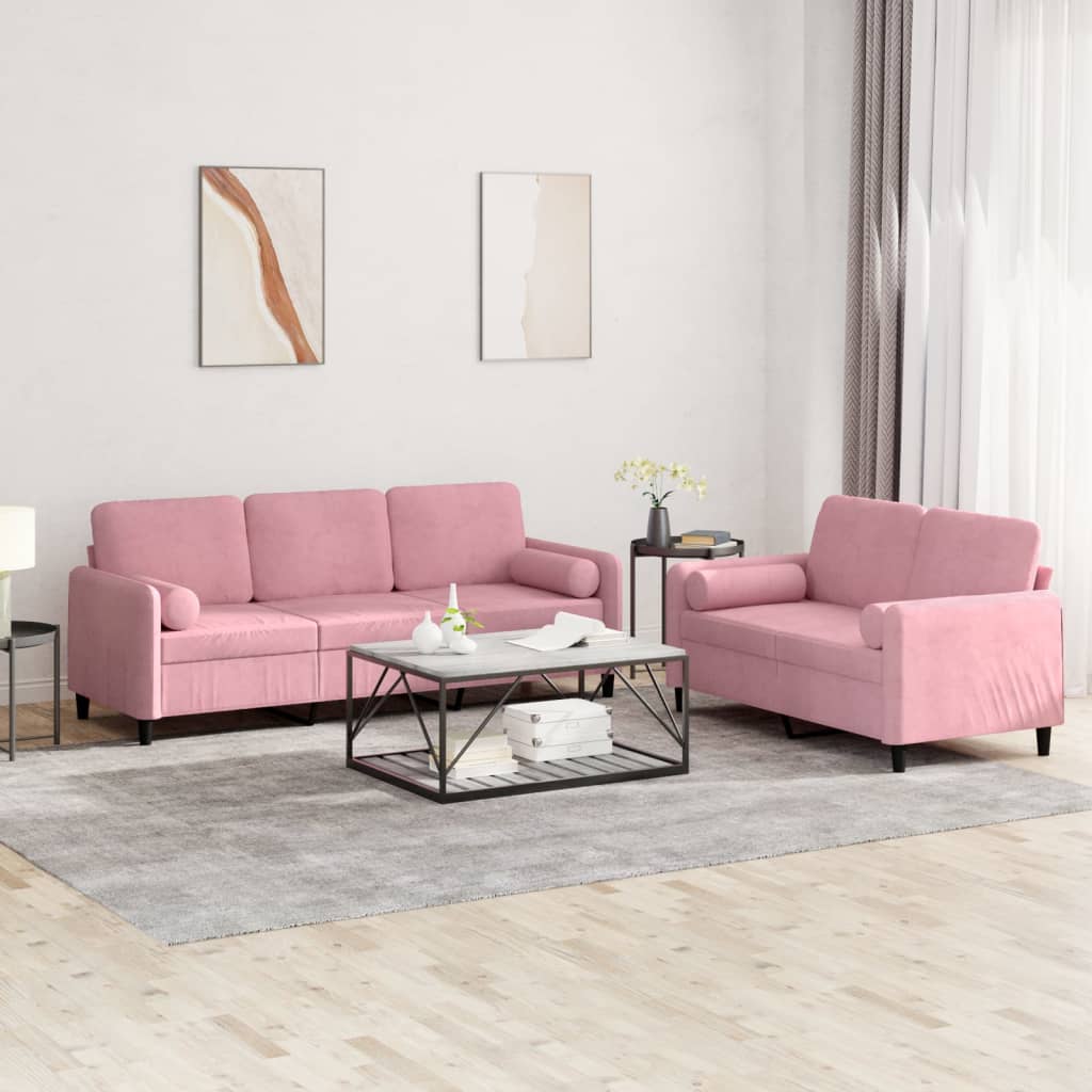 Set di Divani 2 pz con Cuscini rosa in Velluto
