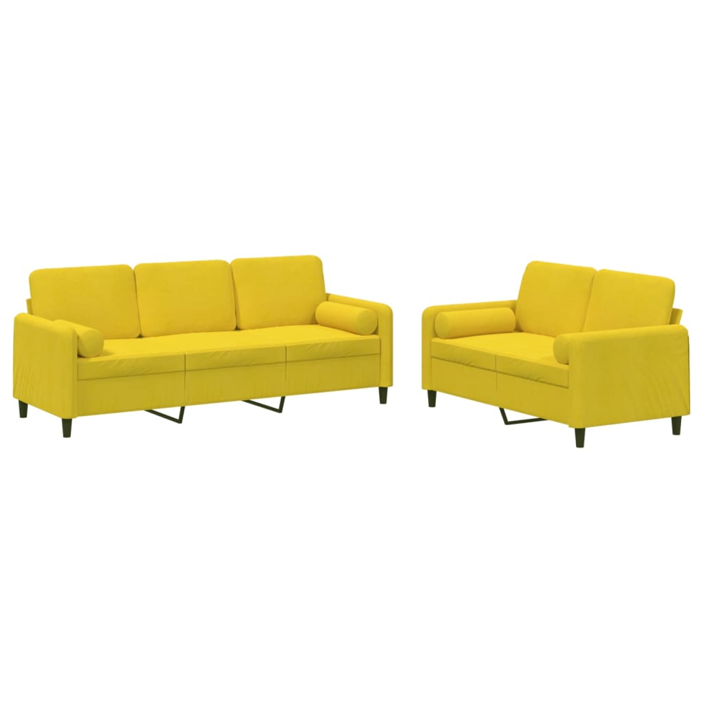 Set di Divani 2 pz con Cuscini giallo in Velluto