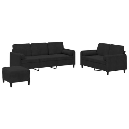 Set di Divani 3 pz con Cuscini Nero in Velluto