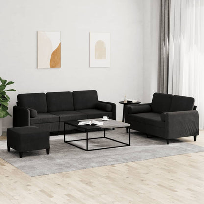 Set di Divani 3 pz con Cuscini Nero in Velluto