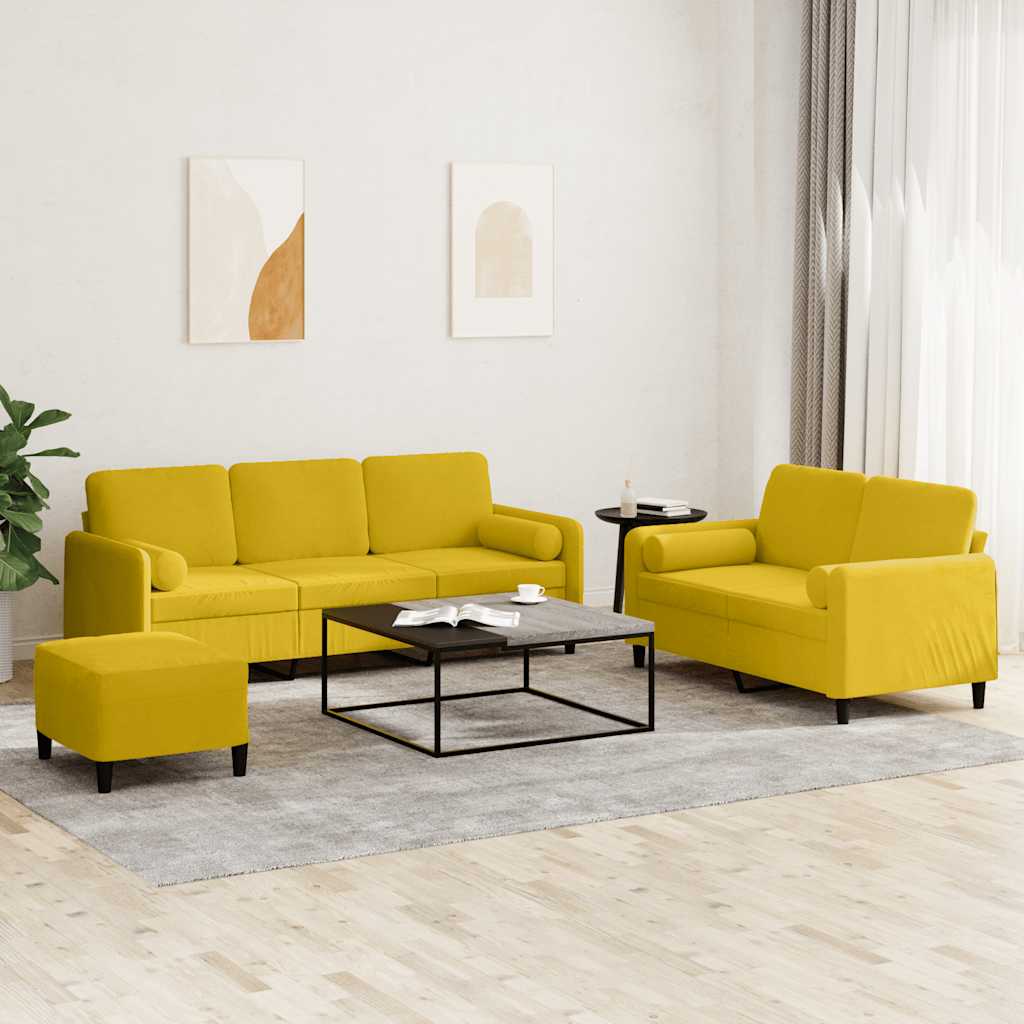 Set di Divani 3 pz con Cuscini giallo in Velluto