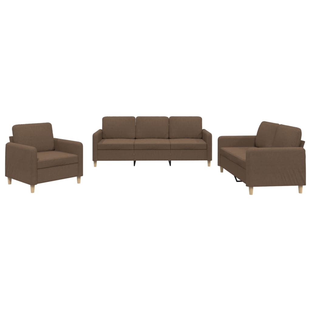 Set di Divani 3 pz con Cuscini Marrone in Tessuto