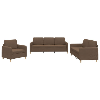 Set di Divani 3 pz con Cuscini Marrone in Tessuto