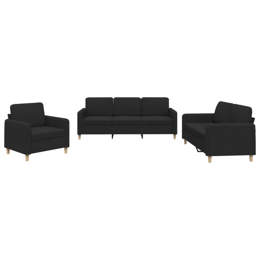 Set di Divani 3 pz con Cuscini Nero in Tessuto