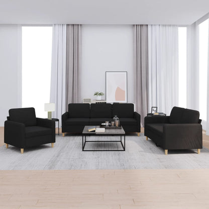 Set di Divani 3 pz con Cuscini Nero in Tessuto