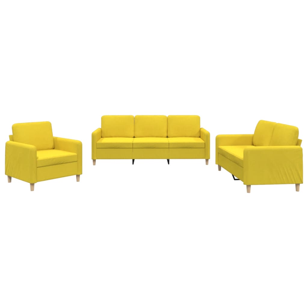 Set di Divani 3 pz con Cuscini Giallo Chiaro in Tessuto
