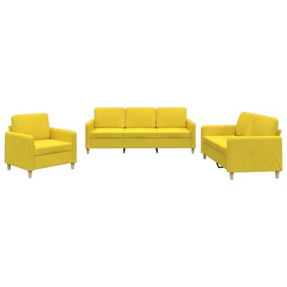 Set di Divani 3 pz con Cuscini Giallo Chiaro in Tessuto